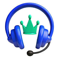 Icon: support headset with chat bubbles and a checkmark